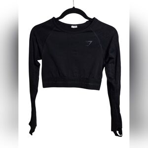 Gymshark Top Women’s XXS Black Cropped Long Sleeve Logo Gym Casual Athleisure
